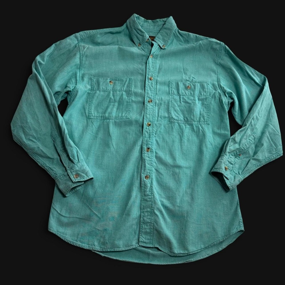 Eddie Bauer Mens Turquoise Cotton Button Up Shirt Dual Pocket M
